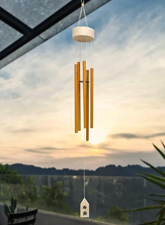 Plus Value 5 Pipe Wind Chimes for Balcony Home Positive Energy Decor Garden Outdoor Feng Shui Metal Hanging Bells Big Size (Positivity Vibes Windchimes for Office Decoration, Gold) - Image 1